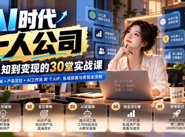 【无水印】AI时代一人公司30堂实战课:从商业认知+产品定位+AI工作流到个人IP、私域获客与变现全流程
