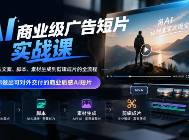 AI商业级广告短片实战课,覆盖从文案、脚本、素材生成到剪辑成片的全流程,帮你做出可对外交付的商业质感AI短片