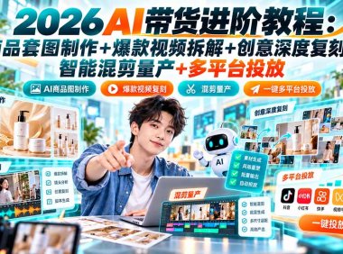2026AI带货进阶教程:商品套图制作+爆款视频拆解+创意深度复刻+智能混剪量产+多平台投放