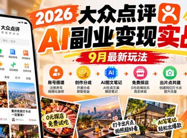 2026大众点评AI副业变现实战9月最新玩法:账号搭建+创作分成+AI图文笔记+免费探店+出片点共建与提现教程