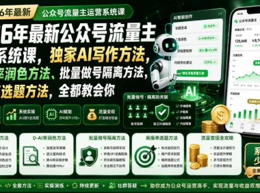 2026年最新公众号流量主运营系统课,独家AI写作方法,0-AI率润色方法、批量做号隔离方法、高爆率选题方法,全都教会你(更新1009)