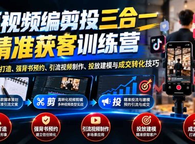短视频编剪投三合一精准获客训练营:掌握人设打造、强背书预约、引流视频制作、投放建模与成交转化技巧
