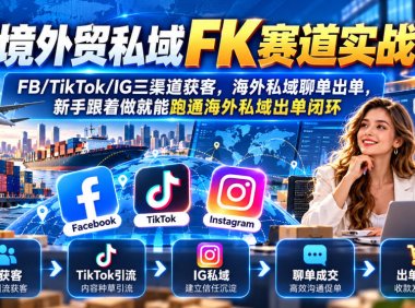 跨境外贸私域FK赛道实战课|FB/TikTok/IG三渠道获客,海外私域聊单出单,新手跟着做就能跑通海外私域出单闭环