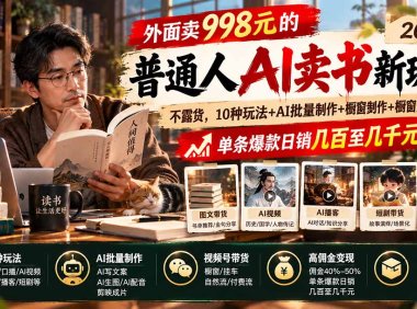 外面卖998元的2026普通人AI卖书新玩法:不露脸、不囤货,10种玩法+AI批量制作+橱窗变现,单条爆款日销几百至几千元