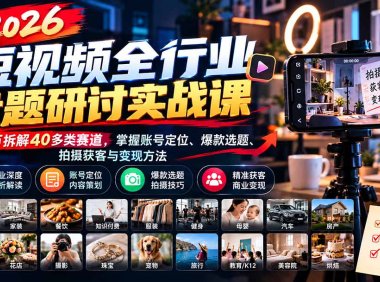 2026短视频全行业专题研讨实战课-更新1010:53节拆解40多类赛道,掌握账号定位、爆款选题、拍摄获客与变现方法