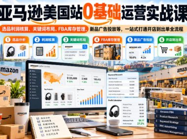 亚马逊美国站0基础运营实战课|选品利润核算、关键词布局、FBA库存管理、新品广告投放等,一站式打通开店到出单全流程