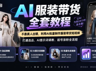 抖音AI服装带货全套教程,不靠真人出镜,利用AI批量制作服装带货短视频,打通选品、AI提示词调教、起号涨粉全流程