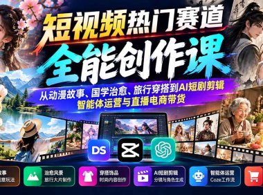 短视频热门赛道全能创作课:从动漫故事、国学治愈、旅行穿搭到AI短剧剪辑、智能体运营与直播电商带货