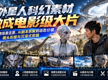 把外星人科幻素材做成电影级大片:从人物场景还原、AI剧本拆解到动态分镜、镜头衔接与沉浸式剪辑