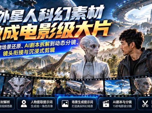 把外星人科幻素材做成电影级大片：从人物场景还原、AI剧本拆解到动态分镜、镜头衔接与沉浸式剪辑