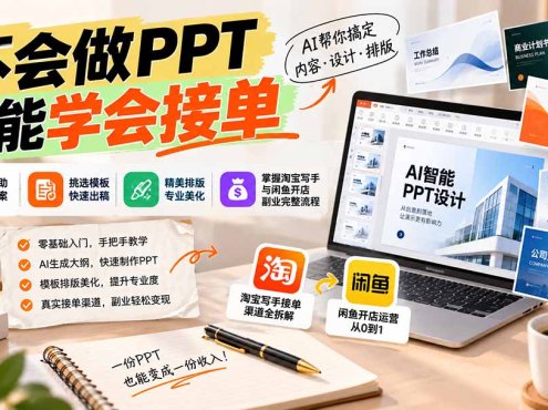 不会做PPT也能学会接单：AI辅助写文案、挑模板、做排版，掌握淘宝写手与闲鱼开店副业完整流程