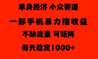 26年暴力单身经济,稳定日入500-1k,不缺流量,流量极大,冷门小众赛道,门槛低小白轻松上手【揭秘】