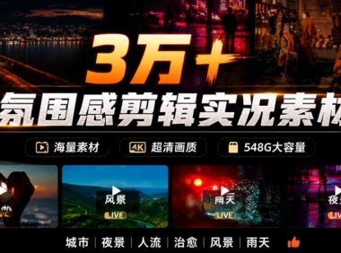 氛围感3W+海量高清剪辑实况素材,含雨天、雪天、夜景、街道等经典场景,伤感唯美励志短视频无水印素材