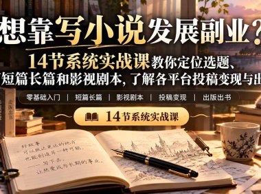 【无水印】想靠写小说发展副业?14节系统实战课教你定位选题、写短篇长篇和影视剧本,了解各平台投稿变现与出书