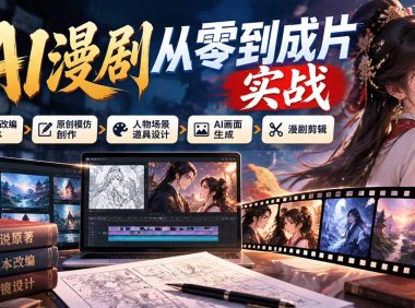 AI漫剧从零到成片实战:小说改编剧本、原创模仿创作、人物场景道具设计、AI画面生成与漫剧剪辑