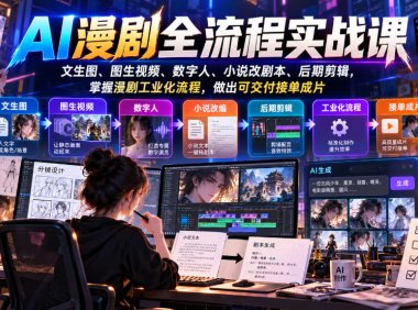 AI漫剧全流程实战课,文生图、图生视频、数字人、小说改剧本、后期剪辑,掌握漫剧工业化流程,做出可交付接单成片