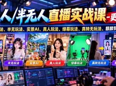 无人/半无人直播实战课-10月20更新:纯无玩法、半无玩法、实景AI、真人玩法、绿幕玩法、真转无玩法、麒麟臂摇手等