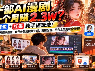 一部AI漫剧一个月赚2.3W?豆包+红果纯手搓玩法!从剧本创作、角色分镜到视频生成、剪辑配音、平台上架变现全流程