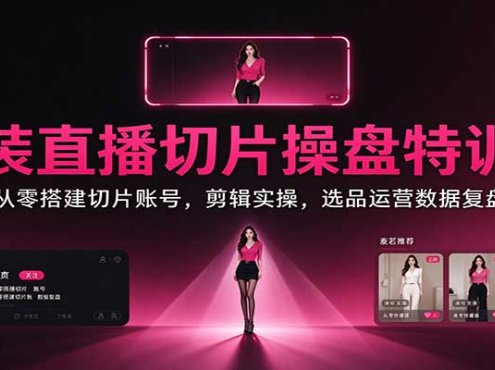 女装直播切片操盘特训课:从零搭建切片账号,剪辑实操,选品运营数据复盘