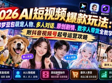 2026AI短视频爆款玩法:即梦豆包萌宠人物、多人对话、原创剧情、数字人带货全教学,附抖音视频号起号运营攻略