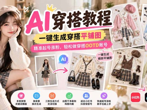 【无水印】AI穿搭教程|一键生成穿搭平铺图,精准起号涨粉,轻松做穿搭OOTD账号