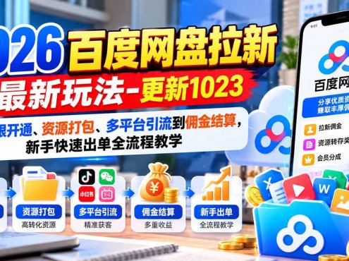 2026百度网盘拉新最新玩法-更新1023:从权限开通、资源打包、多平台引流到佣金结算,新手快速出单全流程教学