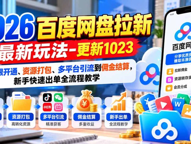 2026百度网盘拉新最新玩法-更新1023:从权限开通、资源打包、多平台引流到佣金结算,新手快速出单全流程教学