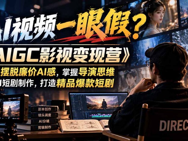 【无水印】AI视频一眼假?《AIGC影视变现营》教你摆脱廉价AI感,掌握导演思维与AI短剧制作,打造精品爆款短剧