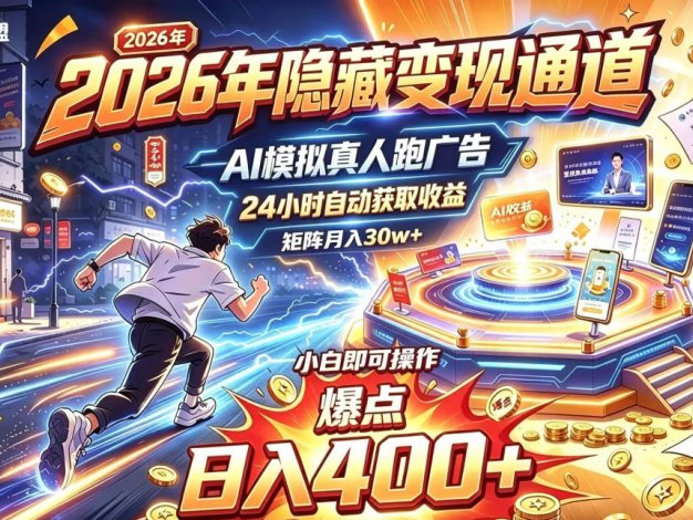 2026年别死磕自媒体,隐藏变现通道,AI模拟真人自动跑广告,小白即可操作,日入400+,矩阵月入可达到30w+【揭秘】