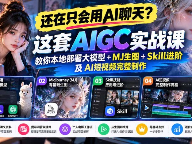 【无水印】还在只会用AI聊天?这套AIGC实战课教你本地部署大模型+MJ生图+Skill进阶及AI短视频完整制作