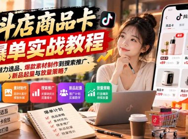 抖店商品卡爆单实战教程:从高潜力选品、爆款素材制作到搜索推广、新品起量与放量策略