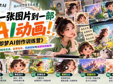 【无水印】从一张图片到一部AI动画！《即梦AI创作训练营》系统学习角色生成、故事绘本、风格控制与视频特效制作