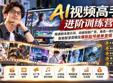 AI视频高手进阶训练营：精通剧本提示词、动画短剧广告、角色一致性、智能配音剪辑及爆款起号接单变现