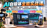 【无水印】AI自媒体全能实战课，掌握AI视频创作、爆款起号、剪映剪辑、抖音流量运营、直播带货与商业变现，从零基础到自媒体全链路实操