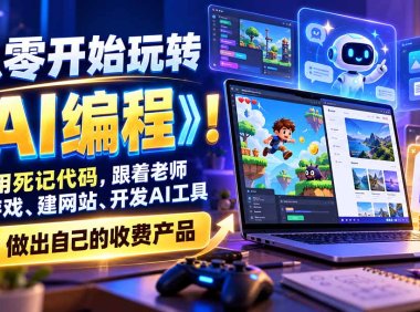 从零开始玩转《AI编程》!不用死记代码,跟着老师做游戏、建网站、开发AI工具,最后完成自己的收费产品