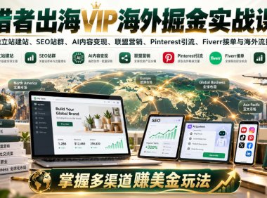 猎者出海VIP海外掘金实战课：涵盖独立站、SEO站群、AI变现、联盟营销、Pinterest引流、Fiverr接单与海外流量套利，掌握多渠道賺美金玩法
