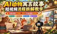 AI动物寓言故事短视频流程拆解教学,单条获赞174W,59个作品涨粉36W