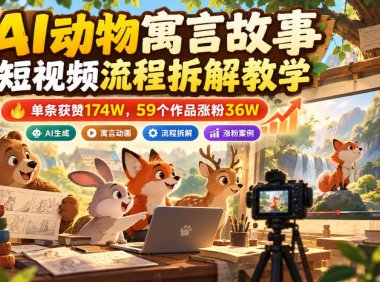 AI动物寓言故事短视频流程拆解教学,单条获赞174W,59个作品涨粉36W