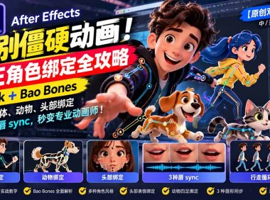 【无水印】告别僵硬动画!AE 角色绑定全攻略:Duik+Bao Bones玩转人体/动物/头部绑定+3种唇sync,秒变专业动画师