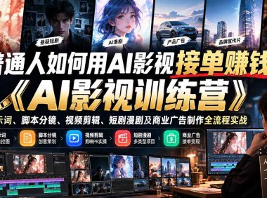 普通人如何用AI影视接单赚钱?《AI影视训练营》教你提示词、脚本分镜、视频剪辑、短剧漫剧及商业广告制作全流程实战