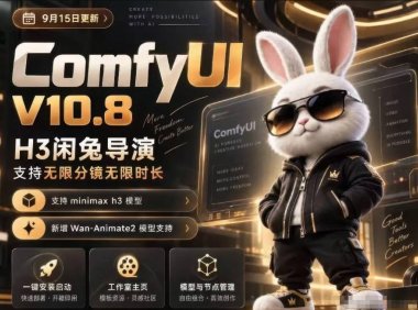 ComfyUI V10.8中文整合包,H3闲兔导演,支持无限分镜无限时长,1000+工作流,动作迁移,角色替换,视频一致性,口型同步,低显存可用