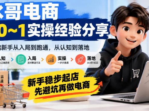 水哥电商从0~1实操经验分享，​零基础新手从入局到跑通，从认知到落地，新手稳步起店，先避坑再做电商