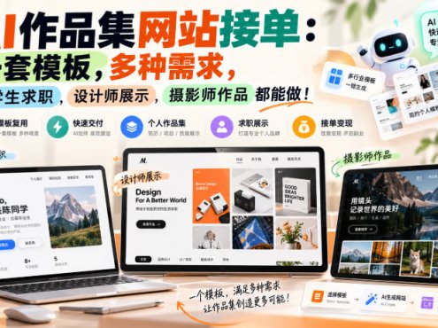 AI作品集网站接单：一套模板，多种需求，大学生求职、设计师展示、摄影师作品都能做！
