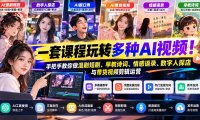 【无水印】一套课程玩转多种AI视频!手把手教你做漫剧短剧、早教诗词、情感语录、数字人探店与带货视频剪辑运营