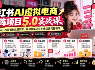 小红书AI虚拟电商矩阵5.0实战课:从开店选品、AI原创到批量测款、自动发笔记与多店运营完整教学