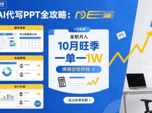 AI代写PPT全攻略，10月旺季，一单一结，全职月入1W，賺确定性的钱