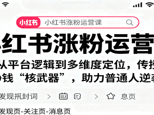 小红书涨粉运营课：从平台逻辑到多维度定位，传授挣钱 “核武器”，助力普通人逆袭